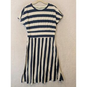 Downeast Navy Blue‎ White Striped Midi Dress L